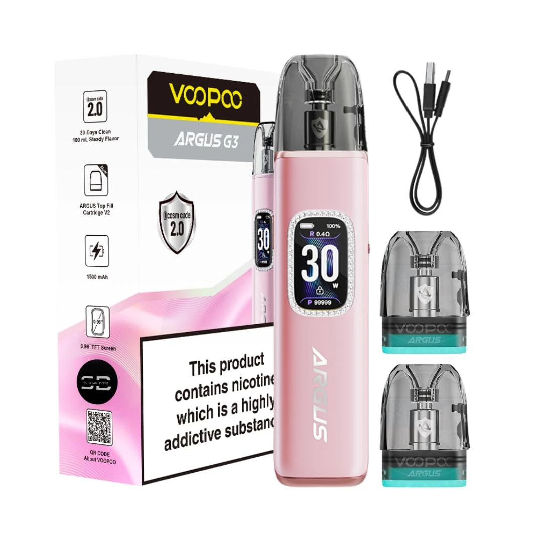 Voopoo Argus G3 Vape Kit (Diamond Pink) - 9 Colours to choose from - 45 Min Fast Charge 30W /1500mAH, Compatible will all Argus Pods - No Nicotine (Diamond Pink)