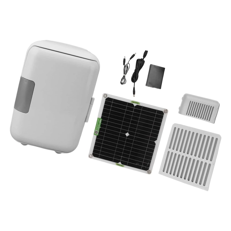 Pocoiau Mini Fridge, Upgrades Solar Powered Portable Refrigerator Compact Solar Refrigerator Monocrystalline Solar Panel Fridge for Camping