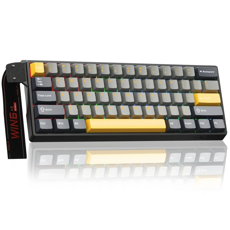 AULA WIN60 HE MAX Mechanical Gaming Keyboard Wired,Hall Effect Magnetic Switches,Adjustable Actuation Rapid Trigger,8K Polling Rate,RGB Backlight,60% Percent Keyboard for Mac/Win (Yellow)