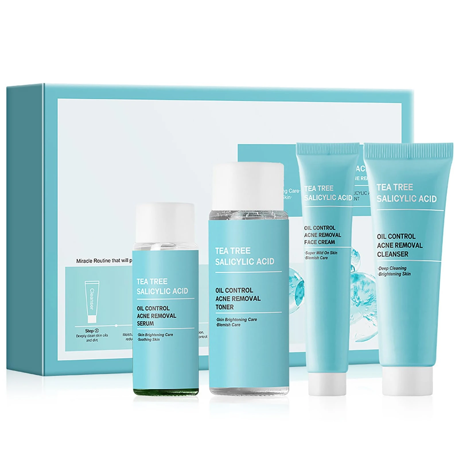 Tea Tree Acne Skin Care Sets & Kits - Salicylic Acid Acne Removal Skincare Set - Teen Skincare Gift Set With Cleanser, Toner, Serum, Cream - Complete Acne Treatment Kit for Oily, Acne-Prone Skin