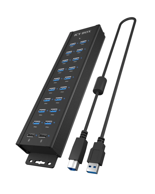 ICY BOX IB-HUB1720-U3 USB 3.2 Gen 1 Hub with 12V/3A Power Adapter, Aluminium Housing and 2 USB Charging Ports