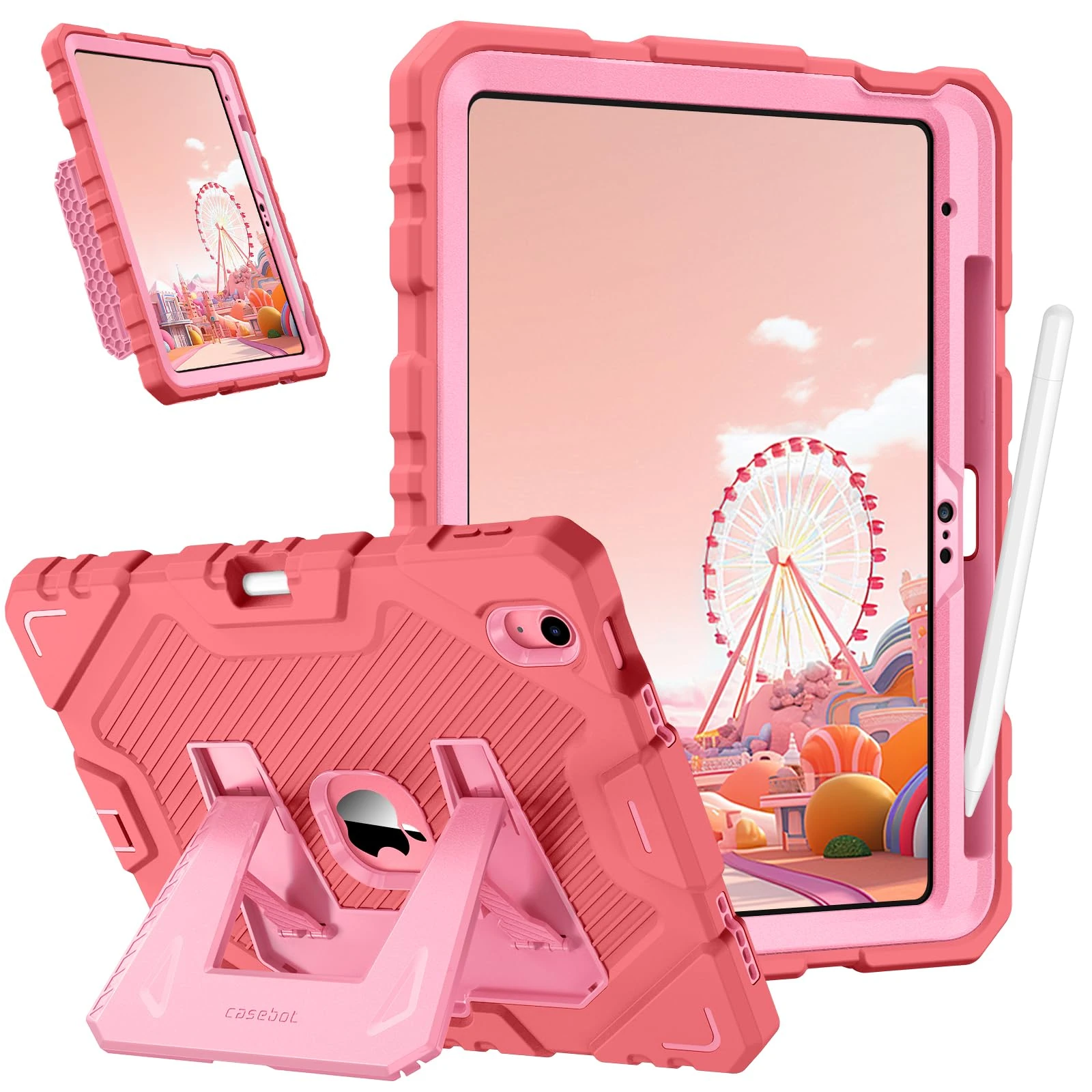 FINTIE Kids Case for iPad (A16) 11th Generation 11 Inch (2025), iPad 10th Generation 10.9 Inch (2022), Fully-Body Rugged Heavy Duty Shockproof Kiddie Case with Built-in Stand for Boys & Girls, Pink
