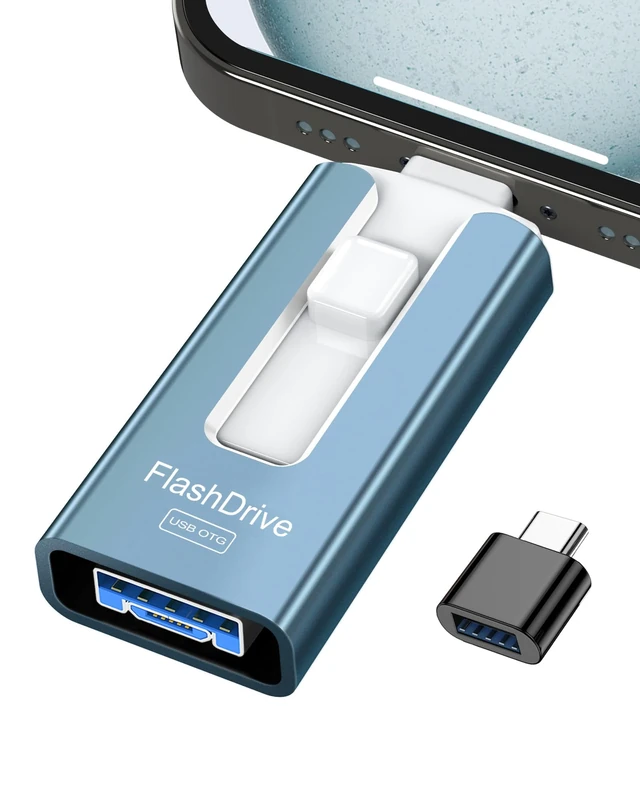 GNASEET USB Stick 256GB for Phone, 4-in-1 Flash Drive for Phone/Pad/Android/Tablet/PC, USB 3.0 High-Speed Memory Sticks Stable Data Transfer, External Storage Save More Photos & Videos, Blue