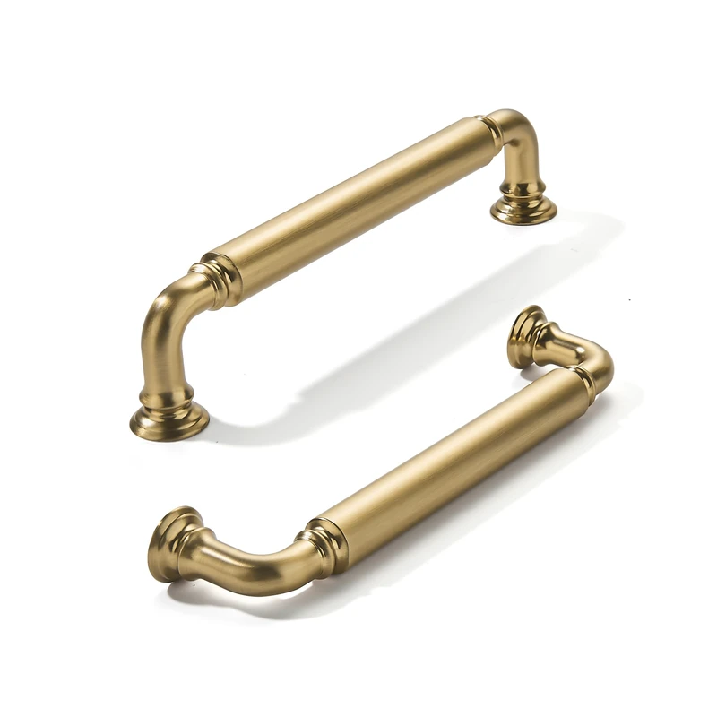 khtumeware 10-Pack Brushed Brass Heavy-Duty Solid Cabinet Pulls, 5 Inch (128mm) Hole Center, Satin Gold Drawer Pulls, Cabinet Hardware, Suitable for Kitchen Cabinets, Bathrooms and Dressers