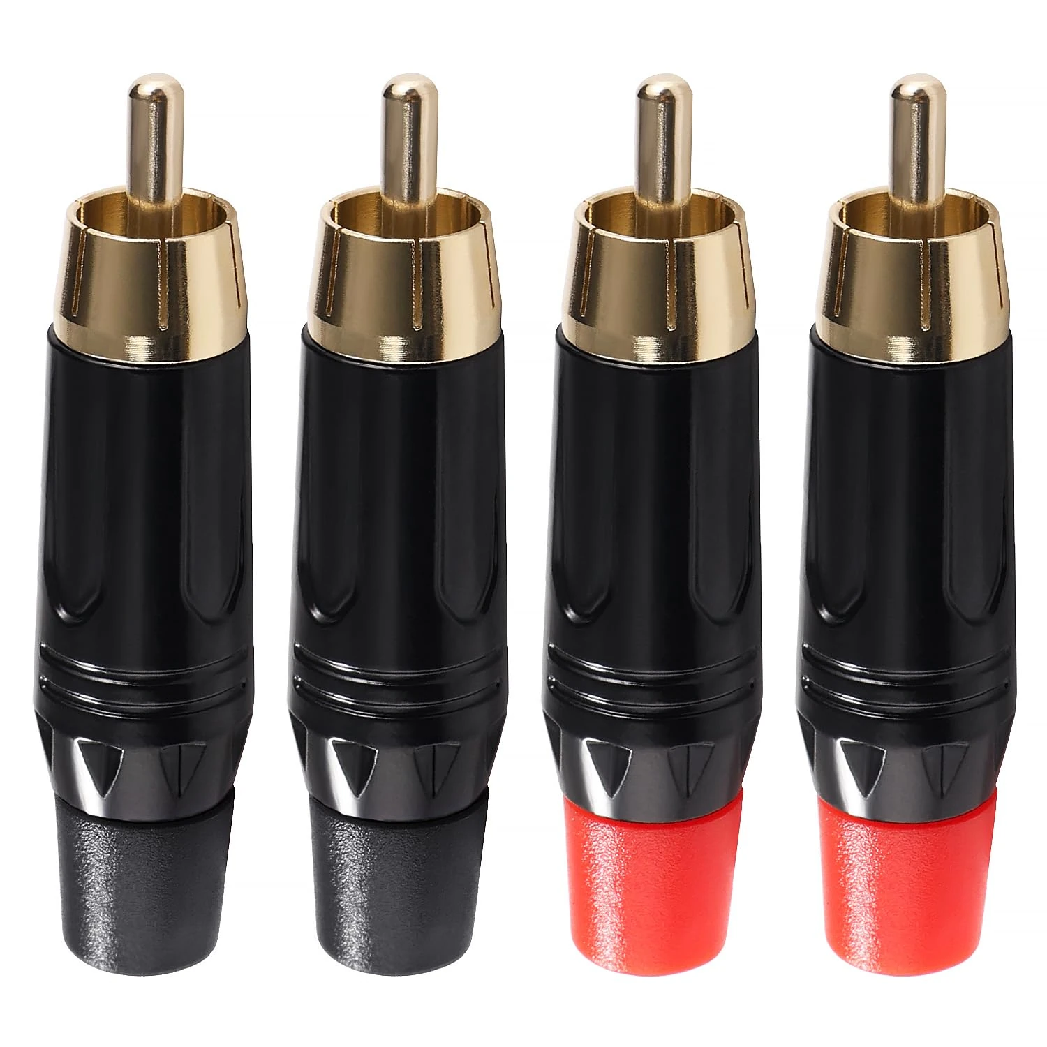 KUOQIY 4 PCS Pure Copper RCA Plug Audio Video Connector, RCA Male Solder Plug, for Multimedia and CCTV (2 Black + 2 Red)