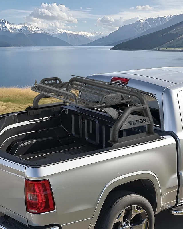 VEVOR Truck Bed Roll Bar, Universal Adjustable Sport Bar Chase Rack, with Luggage Rack for Full-Size Pickup, Carbon Steel Construction with Extension Light Bracket, Rust-resistant Coating