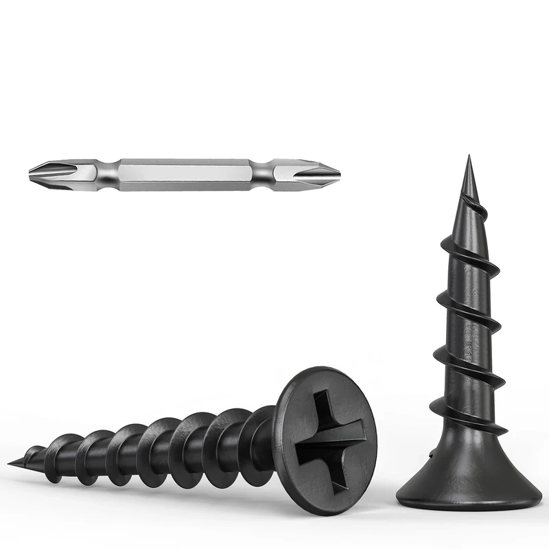 Wavanta 3.9 x 16mm Drywall Screws Coarse Thread Black Phosphate Bugle Head Phillips Drive with Bit, Black Wood Screws for Drywall Sheetrock, Wood and Furniture, Pack of 200