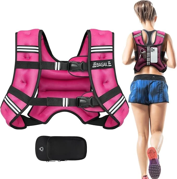 BAGAIL Weighted Vest for Strength Training, Bust Size Adjustable, Convenient Pocket, Iron Sand Weighted Vests, Ideal for Gym Workouts, Yoga Training and Aerobic Exercises, 11.4kg/25lb, Pink