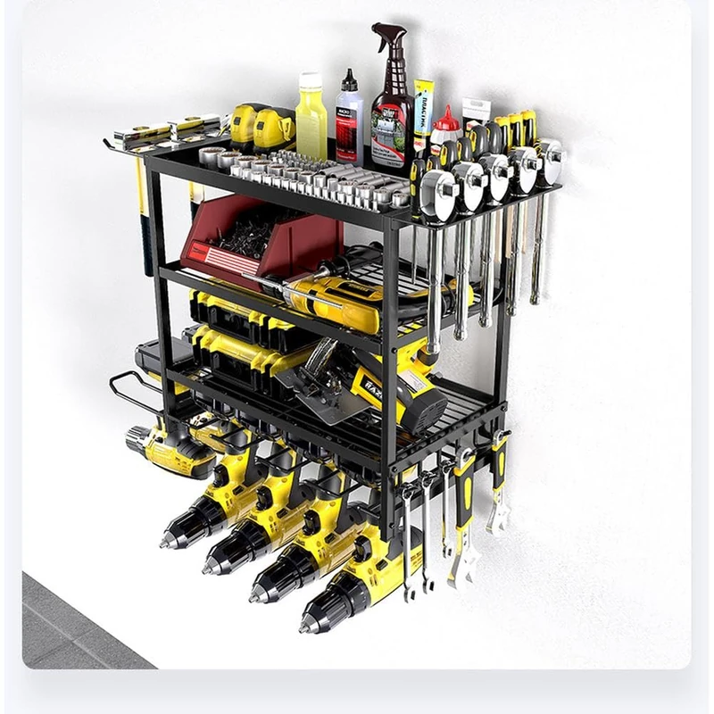 4-Tier Electric Tool Storage Organizer for Wall Tools, Garage Workshop Holder Tools for Garage, Workshop, 60 x 24.5 x 41.5 cm (Black) - Image 1