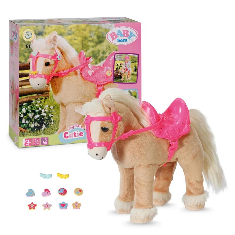 BABY Born, 840627 Zapf Creation My Cute Horse Interactive Horse with Running and Sound Function, Plush Pink Saddle and Bridle and Pins for Decorating