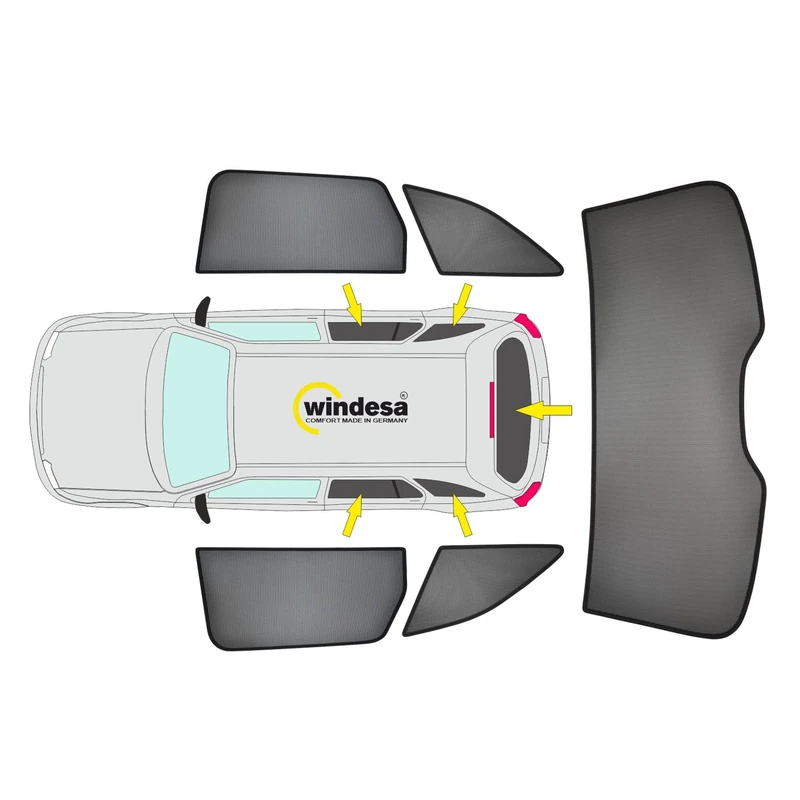 SunClip Privacy & Sun protection compatible with Volkswagen Multivan T7 2021- (long wheel base, without sliding windows)