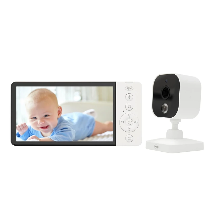 PNI Video Baby Monitor BM500 5 inch screen wireless 2.4 GHz, temperature sensor, VOX, night vision, zoom function, lullabies