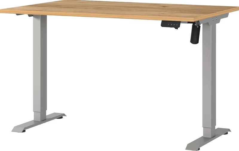 Germania Desk 8022-641, in Navarra-oak repro/Silver, electr. height-adjustable, single-engined, 120 x 119 x 80 cm (WxHxD)