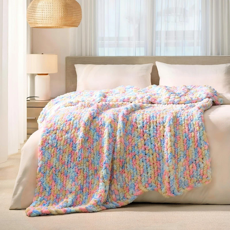 L'AGRATY Chunky Knit Blanket Throw: 50''x60'' Chenille Chunky Knitted Throw Blankets for Bed Couch - Handmade Thick Cable Knit Blanket - Large Crochet Rope Blankets for Home Decor