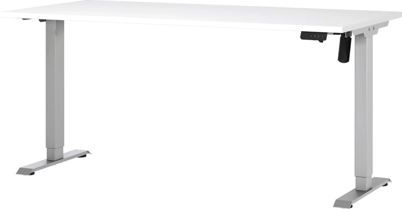 Germania Desk 8024-639, in White/Silver, electr. height-adjustable, single-engined, 160 x 119 x 80 cm (WxHxD)