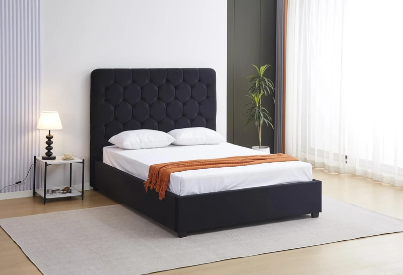 Seconique Madison 5' King Bed in Black Velvet Fabric