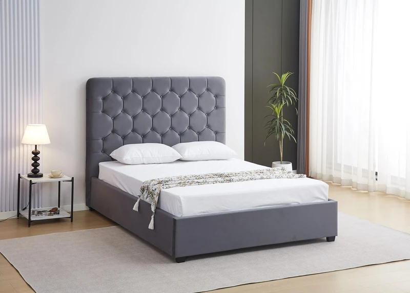Seconique Madison 5' King Bed in Grey Velvet Fabric