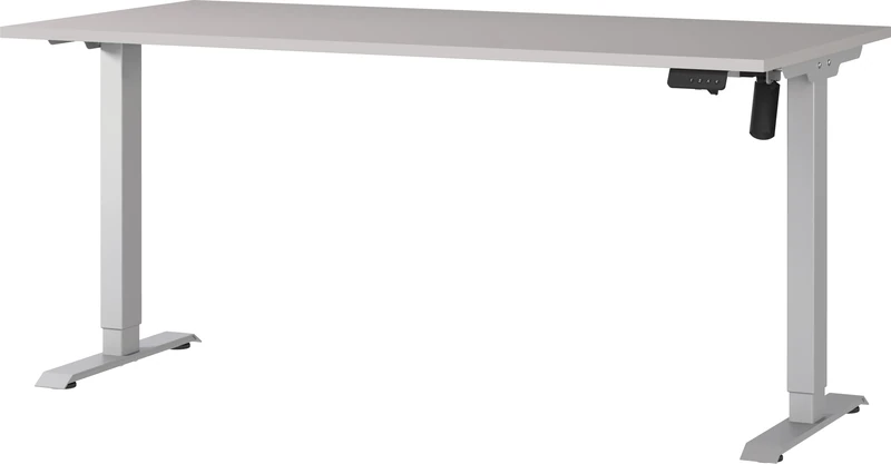 Germania Desk 8024-643, in Cashmere/Silver, electr. height-adjustable, single-engined, 160 x 119 x 80 cm (WxHxD)