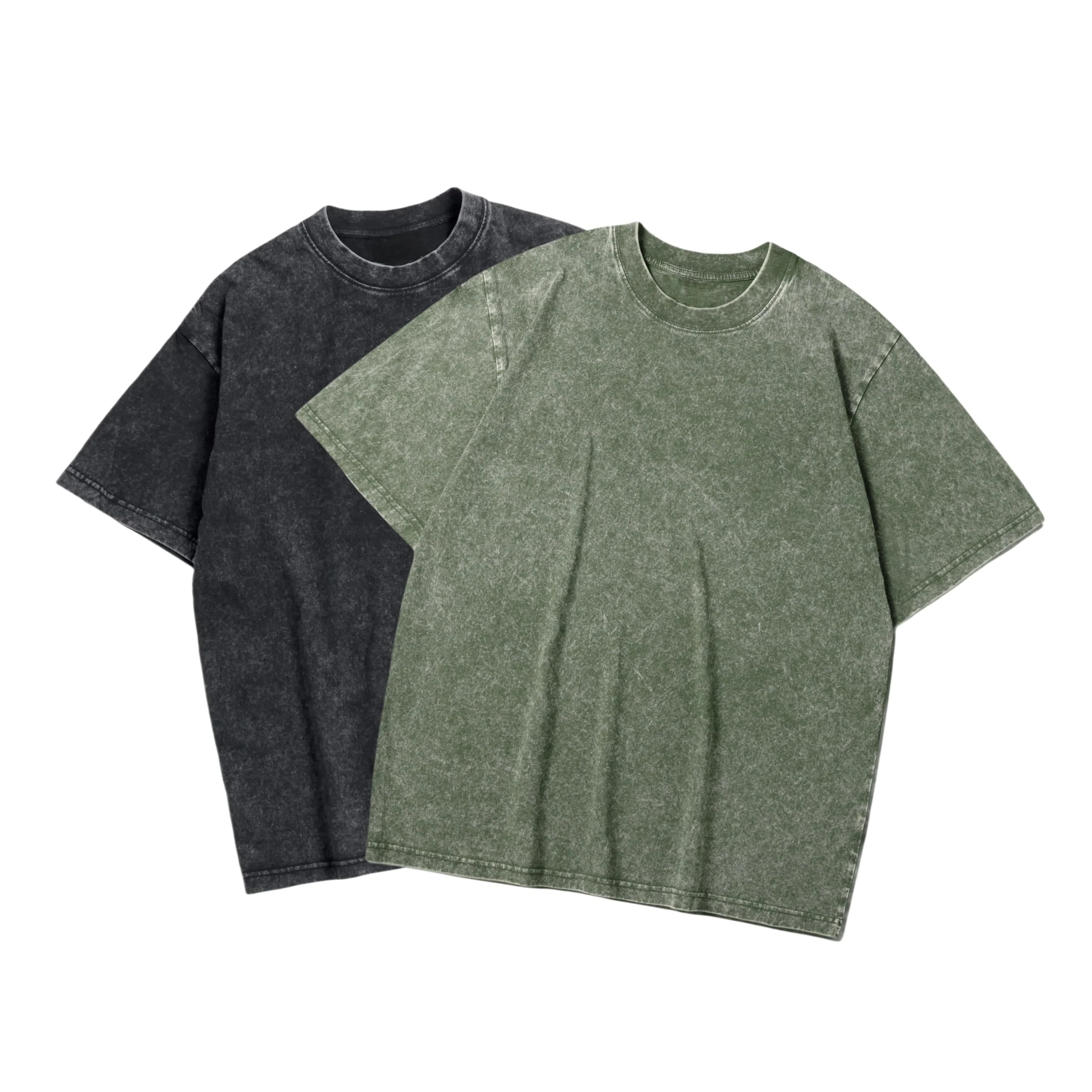 SAN Platina Oversized T Shirt Men Women, Gym T-Shirt, Heavyweight Cotton, Acid Wash Tshirt,2 Pack Army Green Black T Shirts(XL)