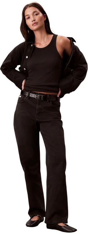 Calvin Klein Women's HIGH Rise Straight CK Essential LV047B909G Jeans, Black (CK Essential Black), 30W / 32L