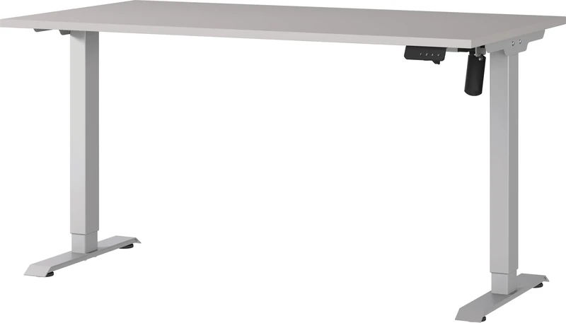 Germania Desk 8023-643, in Cashmere/Silver, electr. height-adjustable, single-engined, 140 x 119 x 80 cm (WxHxD)