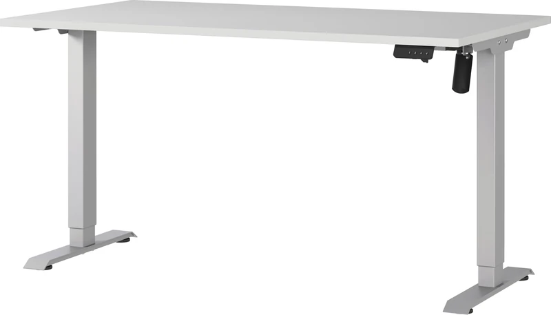 Germania Desk 8023-583, in Light grey/Silver, electr. height-adjustable, single-engined, 140 x 119 x 80 cm (WxHxD)