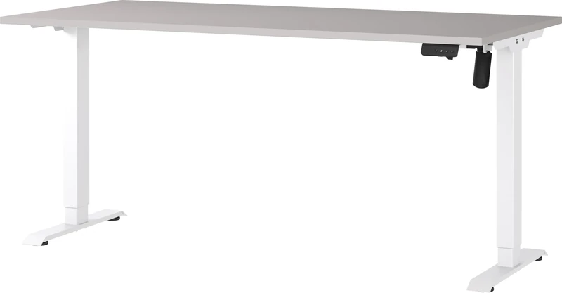 Germania Desk 8024-617, in Cashmere/White, electr. height-adjustable, single-engined, 160 x 119 x 80 cm (WxHxD)