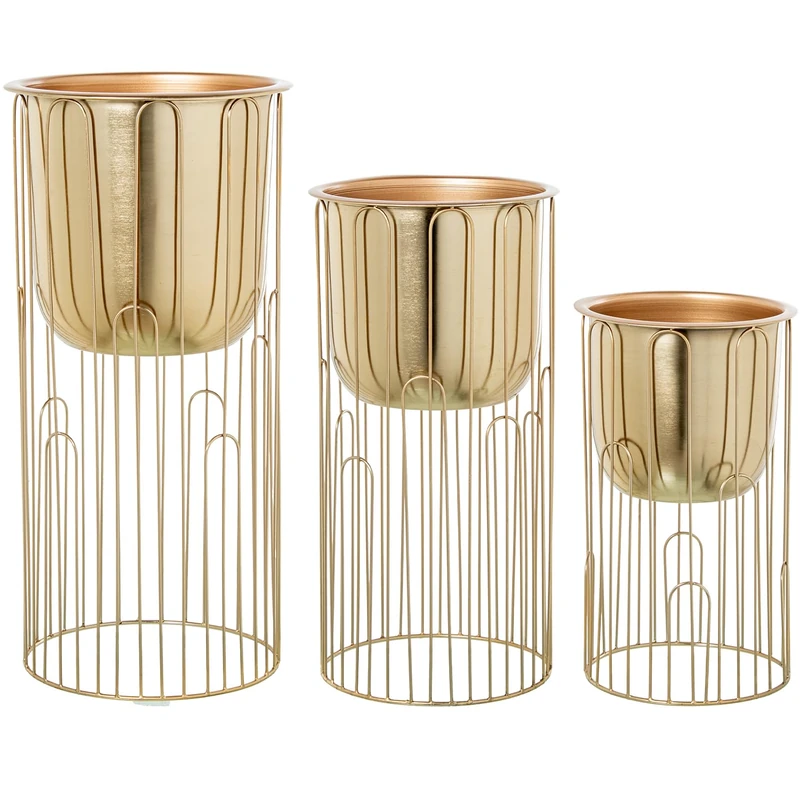 Set of 3 Maceteros Metal Dorado