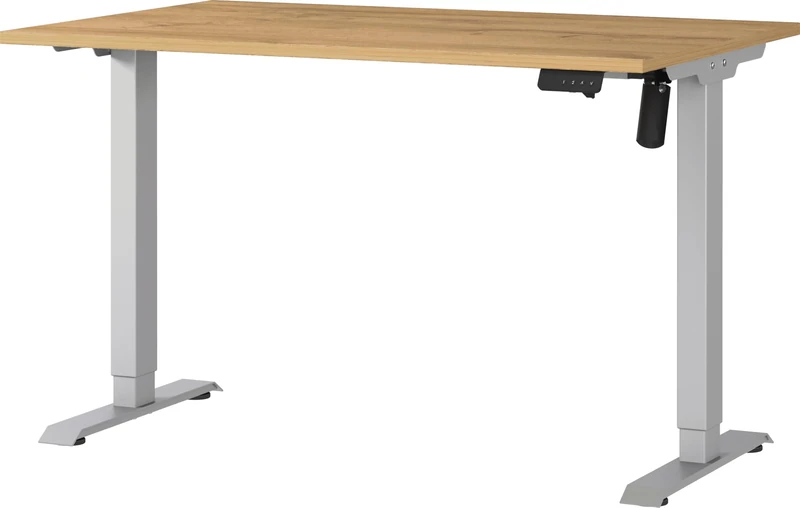 Germania Desk 8022-638, in Grandson-oak repro/Silver, electr. height-adjustable, single-engined, 120 x 119 x 80 cm (WxHxD)
