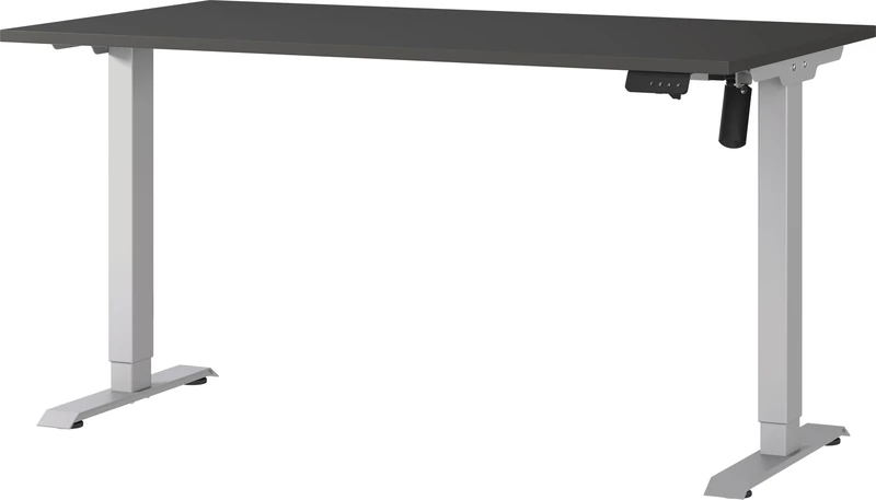 Germania Desk 8023-640, in Graphite/Silver, electr. height-adjustable, single-engined, 140 x 119 x 80 cm (WxHxD)