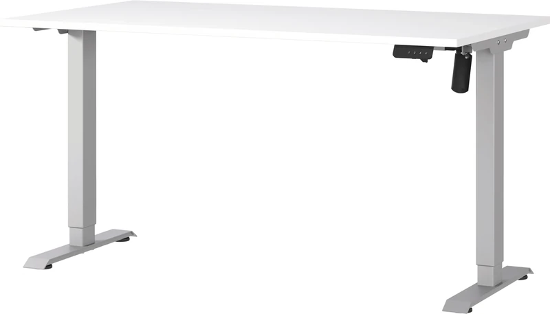 Germania Desk 8023-639, in White/Silver, electr. height-adjustable, single-engined, 140 x 119 x 80 cm (WxHxD)