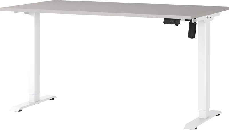 Germania Desk 8023-617, in Cashmere/White, electr. height-adjustable, single-engined, 140 x 119 x 80 cm (WxHxD)