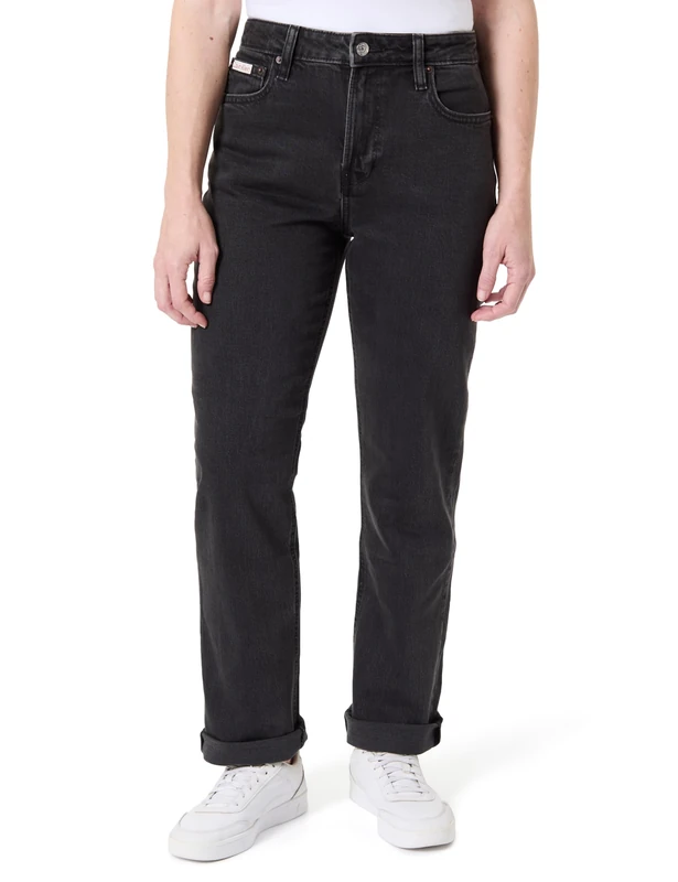 Calvin Klein Women's HIGH Rise Straight CK Essential LV047B909G Jeans, Black (CK Essential Black), 25W / 32L - Image 1
