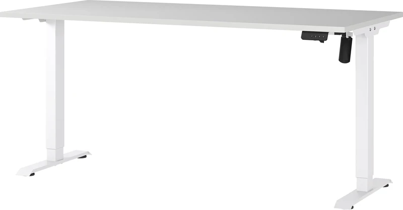 Germania Desk 8024-642, in Light grey/White, electr. height-adjustable, single-engined, 160 x 119 x 80 cm (WxHxD)