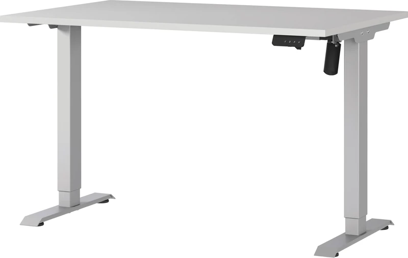 Germania Desk 8022-643, in Cashmere/Silver, electr. height-adjustable, single-engined, 120 x 119 x 80 cm (WxHxD)
