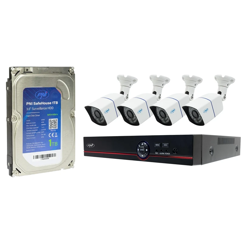 AHD PNI House PTZ1500 video surveillance kit with 4 5MP outdoor cameras and PNI SafeHouse 1TB included