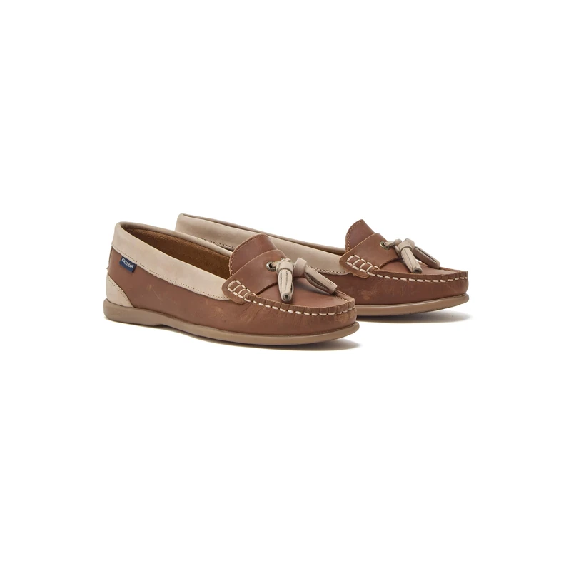Chatham Pulau Women's Premium Leather Tassel Loafers, Tan/Sand, 4