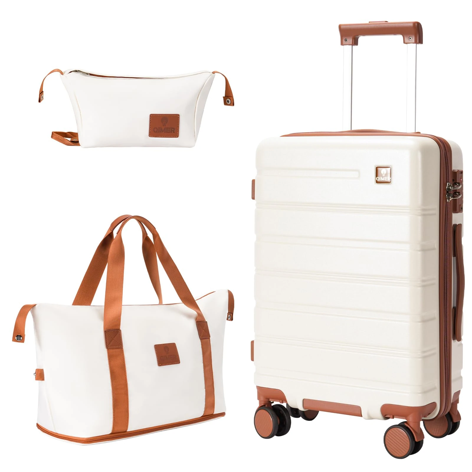 QIMER Y01 Carry on Luggage Set, Beige, 20"/DB/TB-NO EXT, Hardside Luggage With Spinner Wheels