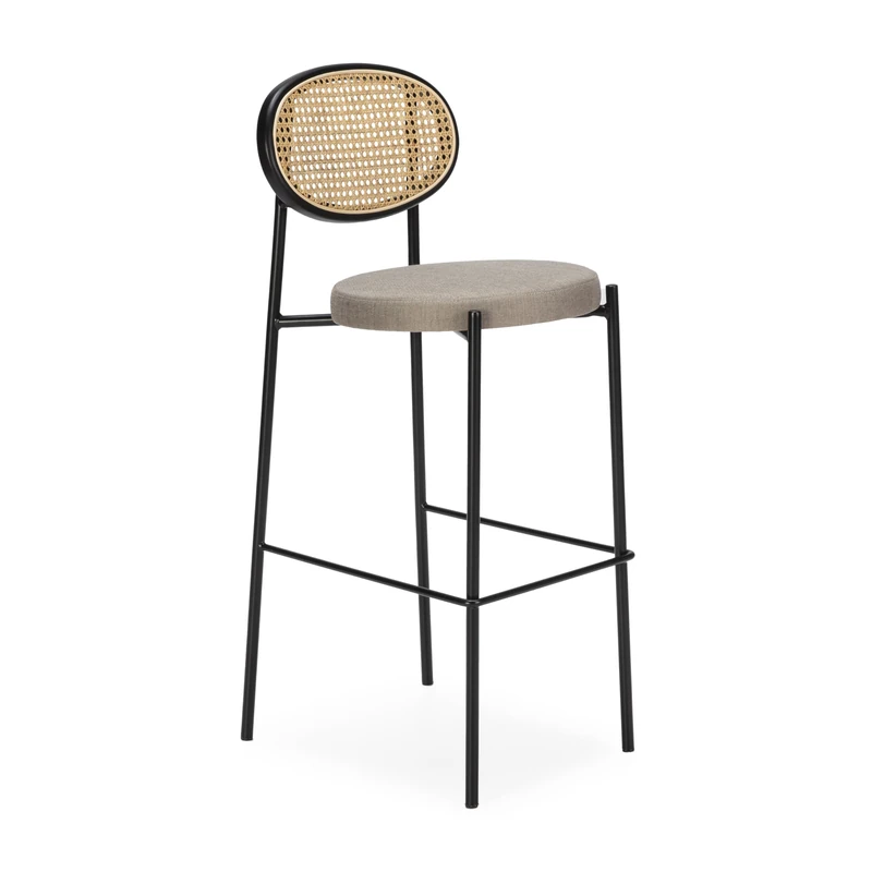 AlexandreHouse High TABURETE 41X54X105 Metal Black/Ratan Natural/Grey Canvas