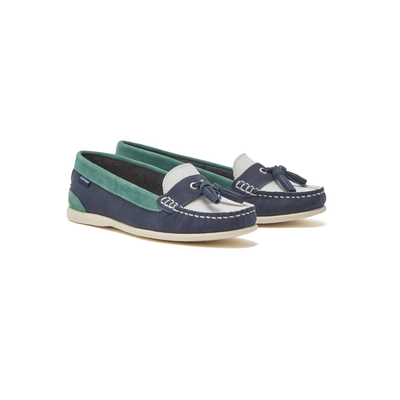 Chatham Pulau Women's Premium Leather Tassel Loafers, Teal/Navy/White, 5 - Image 1