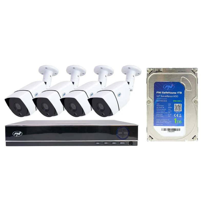 PNI House PTZ1300 Full HD AHD video surveillance kit with 4 2MP, 1080P outdoor cameras and PNI SafeHouse 1TB included