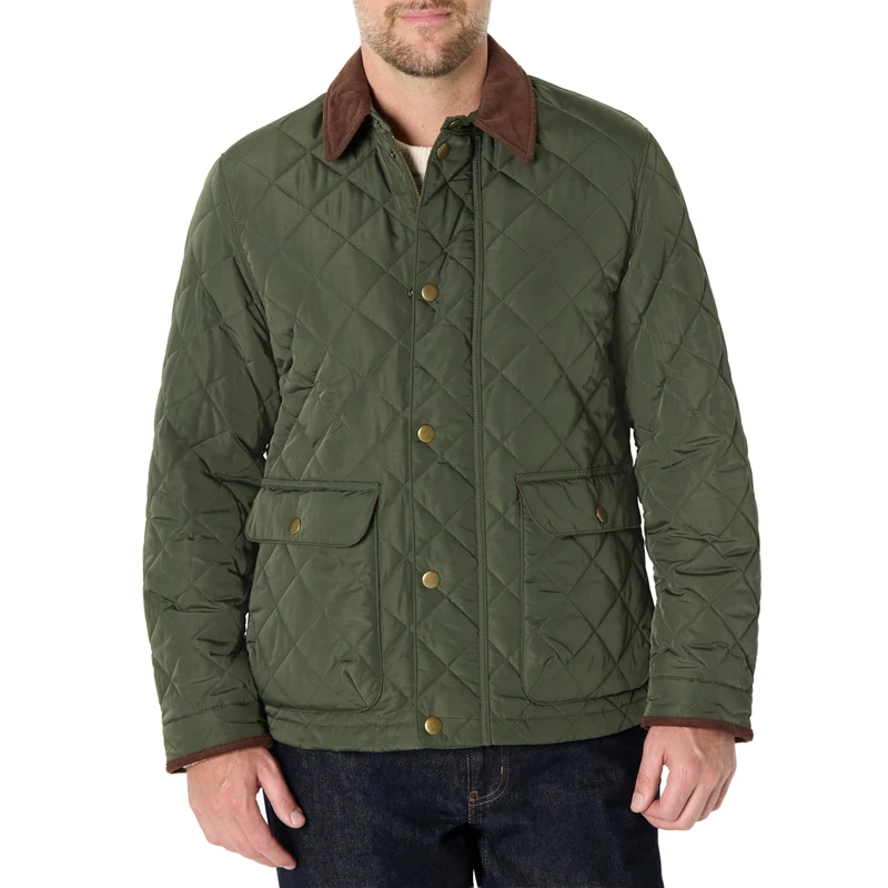 Amazon Essentials Men's Relaxed Fit Quilted Mid-weight Jacket, Dark Olive, XXL