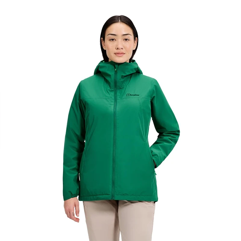 Berghaus Women's Deluge Pro 3.0 Insulated Rain Jacket | Breathable Coat | Durable | Waterproof Waterproof Jacket, Green, 8