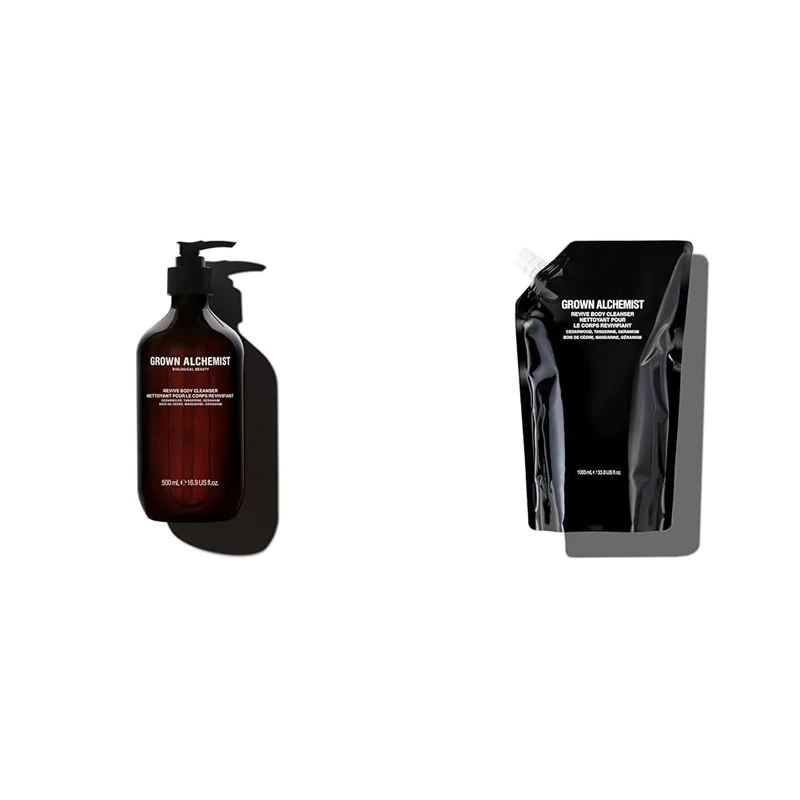 Grown Alchemist Revive Body Cleanser Bundle - 1x 500 ML, 1x Cleanser Refill 1L - Geranium, Tangerine, Cedarwood, Organic Body Wash, Natural Vegan Bioactive Botanicals - Moisturising Shower Gel