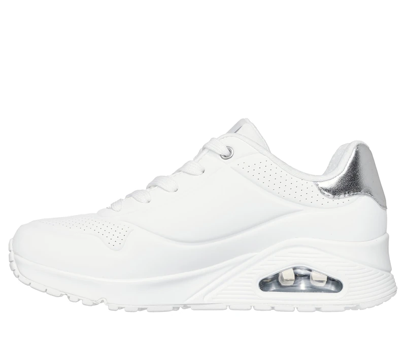 Skechers Women's Uno Golden Air Sneaker, White Durabuck/Silver Trim, 9 UK