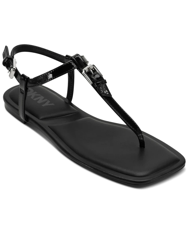 DKNY Women's Datto Thong Flat Sandal, black, 9 UK