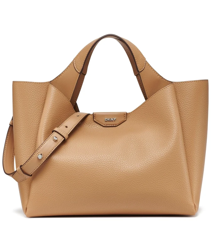 DKNY Willa Satchel, 100% Polyurethane Woman, Cappuccino, Large