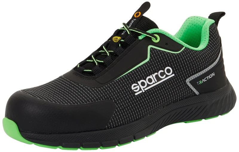 Sparco Traction, Unisex Adult Safety Shoes, Black Green Fluo, 7 UK