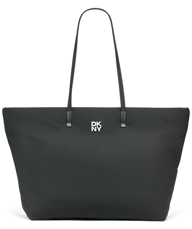 DKNY Women Jenny Tote 100% Polyester with Polyurethane Trim, Black Logo and Black
