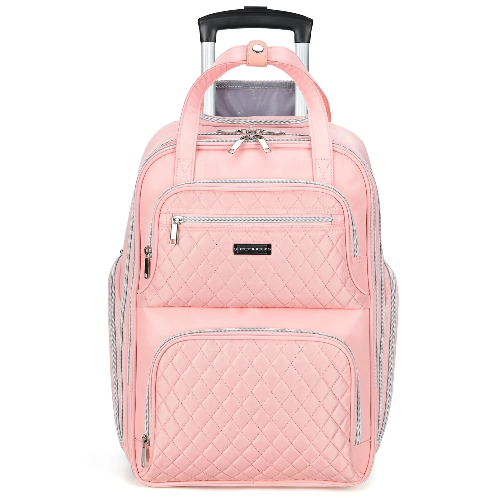 Ponhog Rolling Laptop Travel Backpack with Wheels for Women - 15.6 Inch Laptop Wheeled Backpack, Carry on Trolley Suitcase Black Computer Bag for Adults Business College Work Overnight,Pink